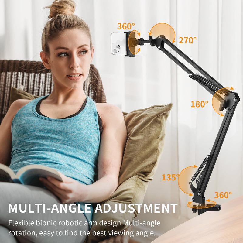 [Australia - AusPower] - Phone Holder for Desk, Phone Holder for Bed with Adjustable Clamp Clip, Flexible Phone Stand Lazy Bracket Mount Long Arms Clamp for iPhone, Samsung, Google Pixel, Moto (Black) Black 