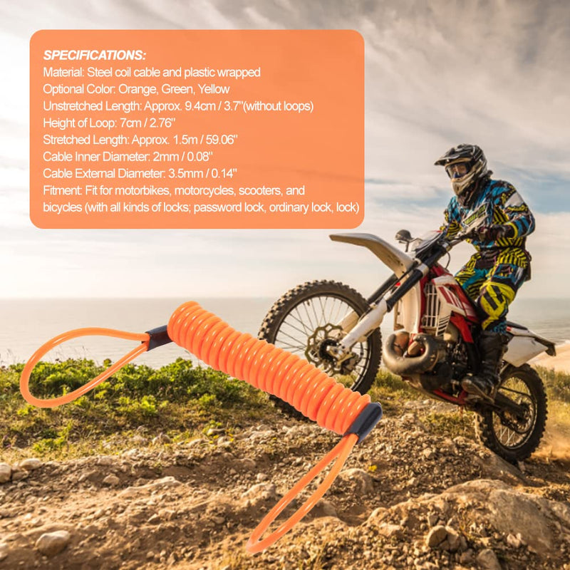 [Australia - AusPower] - VGEBY Motorcycle Bike Alarm Disc Lock Antitheft Security Spring Reminder Coil Cable (Color : Orange) 