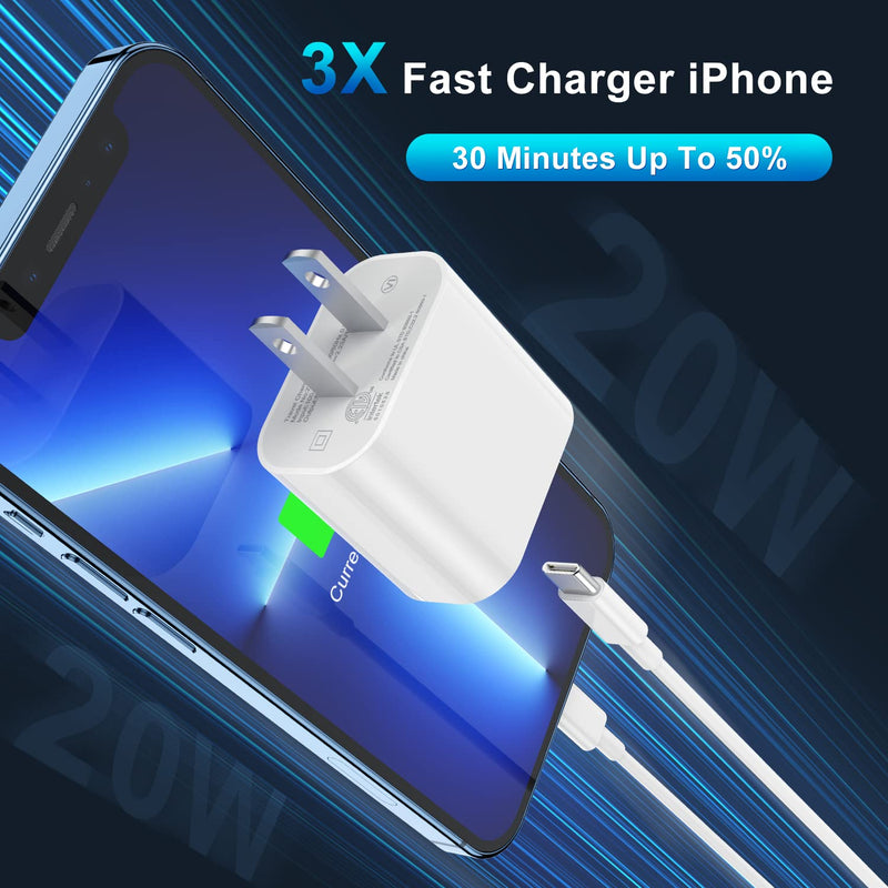 [Australia - AusPower] - for iPhone Fast Charger [MFi Certified],2 Pack 6FT Long Fast Charging Lightning Cable with Apple 20w PD Power Adapter, Wall Charger Block for iPhone13/13ProMax/12/12ProMax/11/11Pro,iPad 