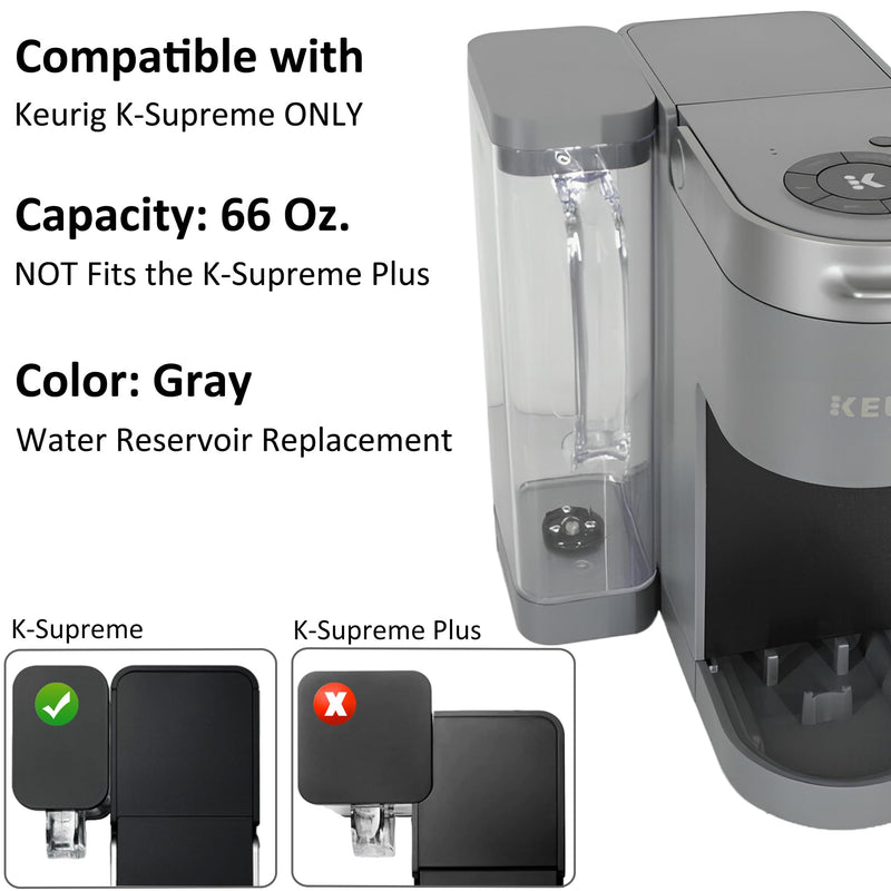 [Australia - AusPower] - BESBARISTA 66 Oz. Water Reservoir Replacement - Compatible with Keurig K-Supreme Coffee Maker ONLY | NOT Fits the K-Supreme Plus (Gray) Gray 