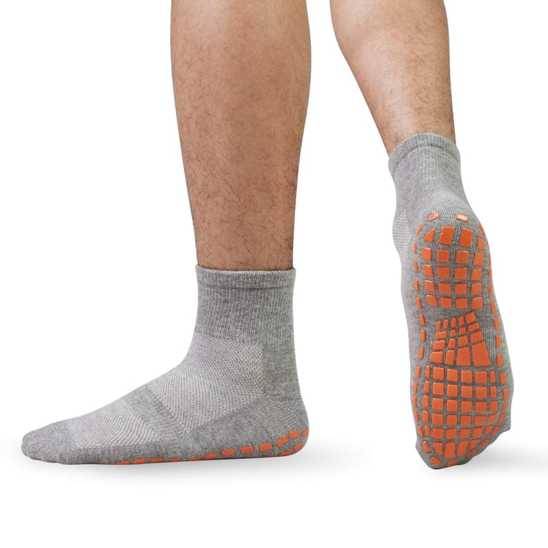[Australia - AusPower] - Non Slip Socks for Men House Socks with Grips 3 Pairs Anti-Skid Yoga Pilates Floors Hospital Slipper Socks Gift for Men 01 Black+gray+navy Blue 10-13 