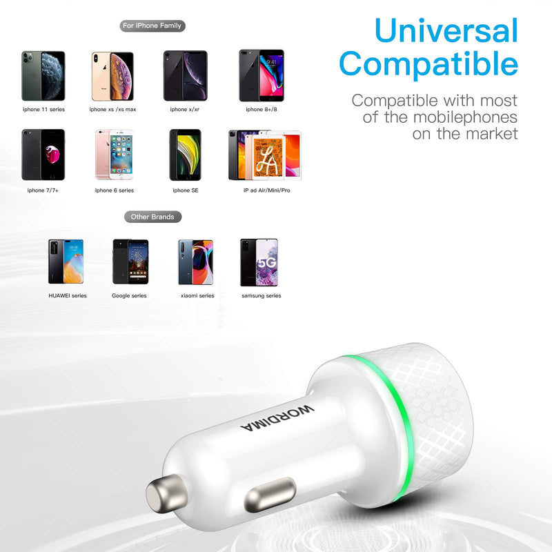 [Australia - AusPower] - USB Car Charger,WORDIMA 42.5W Car Adapter PD20W/PPS20W & QC3.0 18W/SCP 22.5W USB C Car Charger, Compatible with iPhone 12 11 X XR iPad Pro and More(White) 