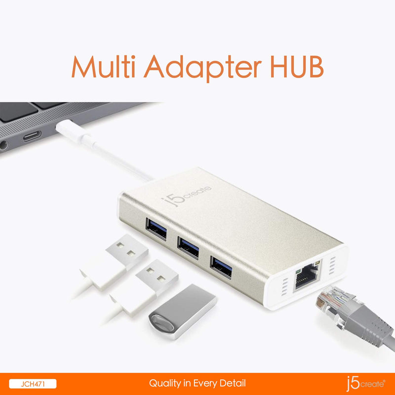 [Australia - AusPower] - j5create USB Type-C Hub Adapter with Gigabit Ethernet and 3X USB 3.0 Ports 