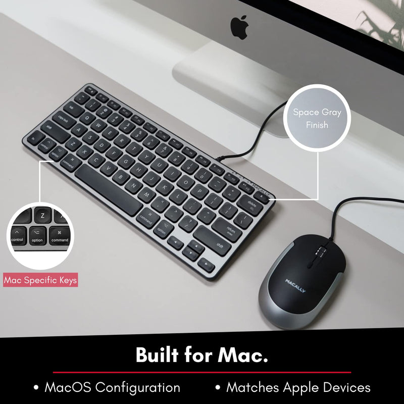 [Australia - AusPower] - Macally Backlit Mac Keyboard Wired - The Perfect Size and Lighted - Slim and Compact Apple Keyboard with 3 Level Brightness LED Keys - Small Wired Keyboard for Mac, MacBook Pro/Air, iMac (Space Gray) 
