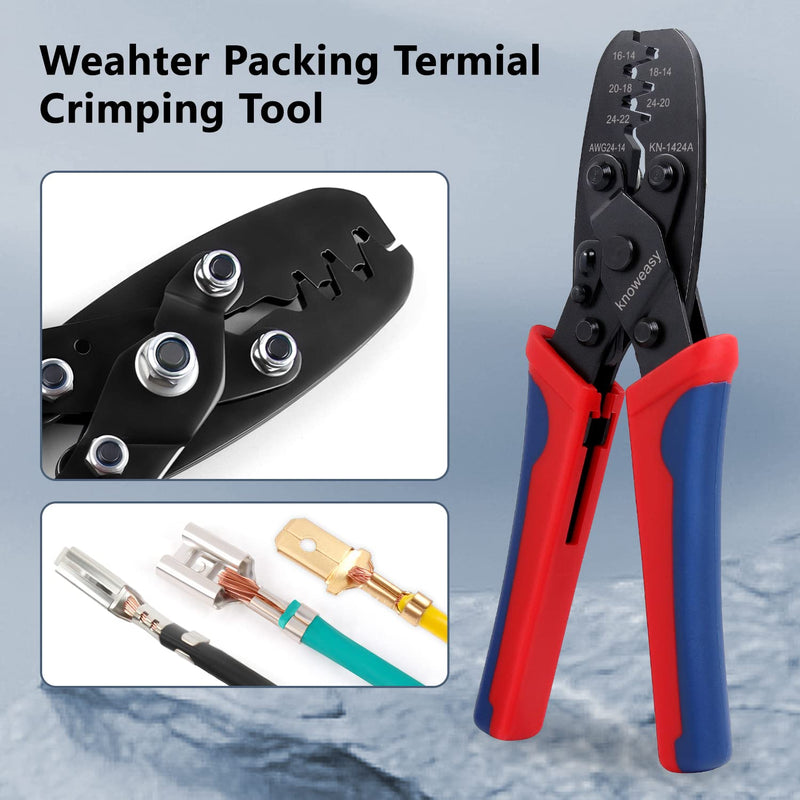 [Australia - AusPower] - Knoweasy Weather Pack Crimp Tool and Molex Crimper Compatible with Deutsch DT Series Stamped or Formed Contact,Molex, Delphi, Amp, Tyco, Harley, PC, Automotive - AWG 24-14 