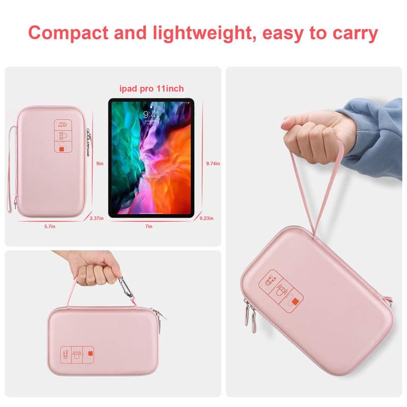 [Australia - AusPower] - Hard Electronic Organizer Travel Case Electronics Accessories Cable Gadget Wire Storage Bag Double Layer Shockproof Box for Charger, Cord, Flash Drive, Apple Pencil, Power Bank, Rose Gold 