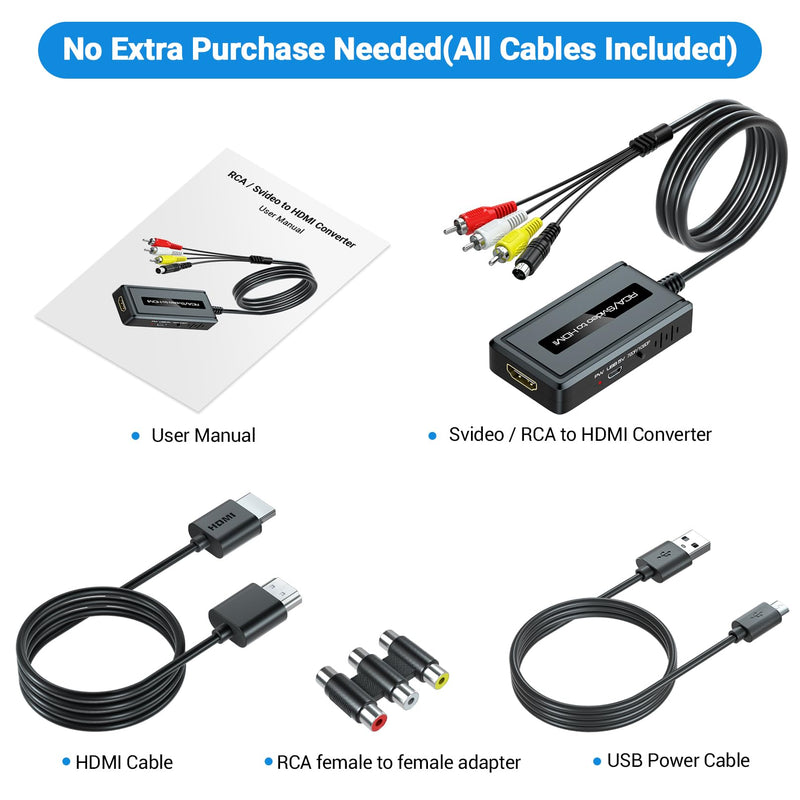 [Australia - AusPower] - RCA Svideo to HDMI Converter, Support 4 : 3/16 : 9 Aspect Ratio Switch, 720P/1080P HDMI Output Switch, S-video AV RCA to HDMI converter for VHS/DVD/Wii/PS1/PS2/N64/NGC to Display on HDMI Screen 