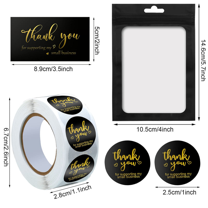 [Australia - AusPower] - 620 Pieces Thank You Cards and Stickers Set Thank You Gold Foil Stickers Thank You for Supporting My Small Business Stickers with Resealable Packaging Bag, Suitable for Business Owners (Black) Black 