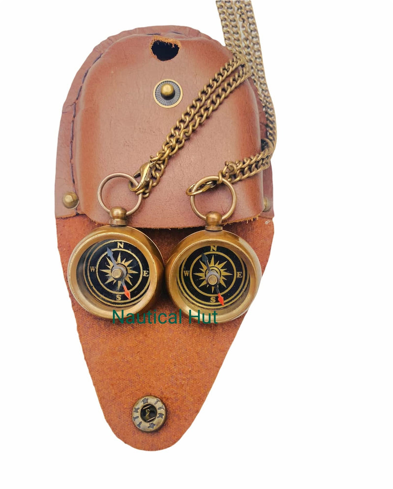 [Australia - AusPower] - Your Tommy Your Tubbo Brass Locket Nautical Pocket Compass with Leather Carry Case, Compass with Chain, Pirates Compass, Engraved Gift Compass Antique Camping Compass 