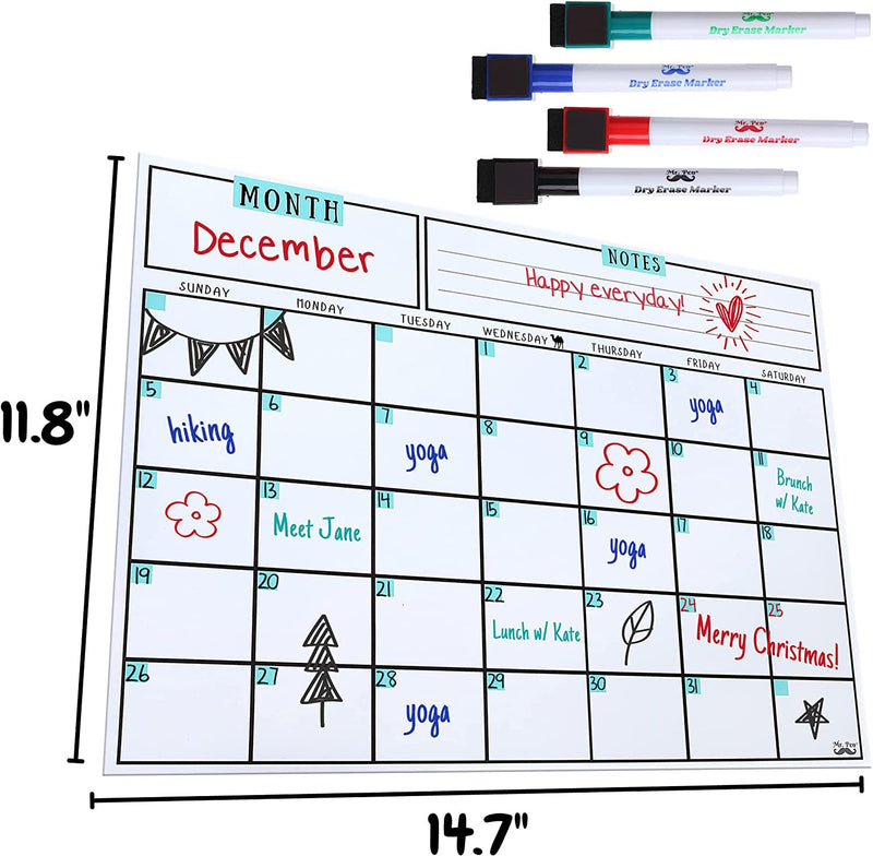 [Australia - AusPower] - Mr. Pen- Dry Erase Calendar for Fridge, Magnetic, 14.7 x 11.8", Magnetic Calendar with 4 Dry Erase Markers, Magnetic Calendar for Fridge, Magnetic Whiteboard Calendar, Dry Erase Fridge Calendar. 