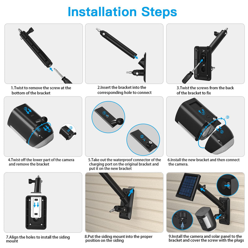 [Australia - AusPower] - HOLACA 2-in-1 Vinyl Siding Clips for Ring Solar Panel, Spotlight Cam Pro/Plus and Stick Up Cam Battery/Wired Hanger Hooks Siding Mount for Ring Super Solar Panel (Black) Pro/Plus Black 