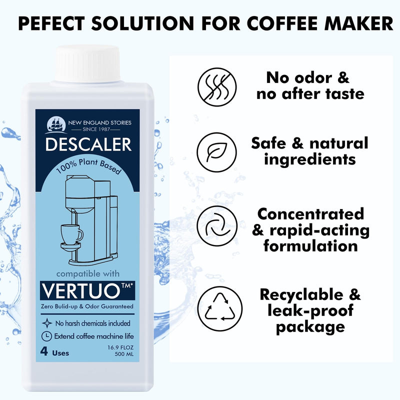 [Australia - AusPower] - New England Stories Nespresso Compatible Descaling Kit, 12 Months Cleaning Set for Vertuoline Brewer, Includes 1 Bottle(4 Uses) of Descaling Solution, 12 Cleaning Tablets and 1 Reusable Pod 