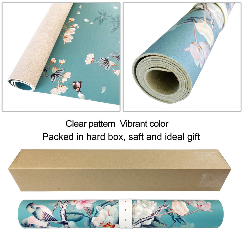 [Australia - AusPower] - Sanfulin Multifunctional PU Leather Office Desk Pad 35.4''X15.7'' with Floral Design + Mouse Pad 10.2''×8.3''×0.12'', Extended Large Non Slip Ultra Thin Waterproof Desk Writing Mat (Chinese Flower) Chinese Flower 