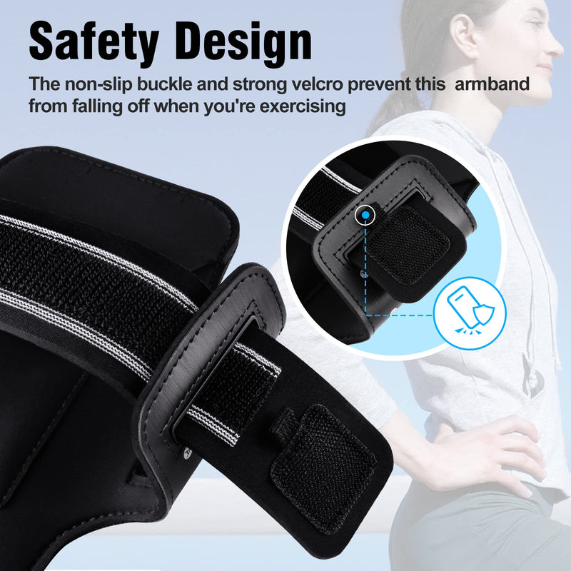 [Australia - AusPower] - ykooe Black Cell Phone Armband Running Holder for iPhone 13, 13 Pro 13 Pro Max, iPhone 12 11 Pro Max XR XS Sports Exercise Gym Workout Card Holder Arm Band with Key Pocket for Samsung Motorola Phone 
