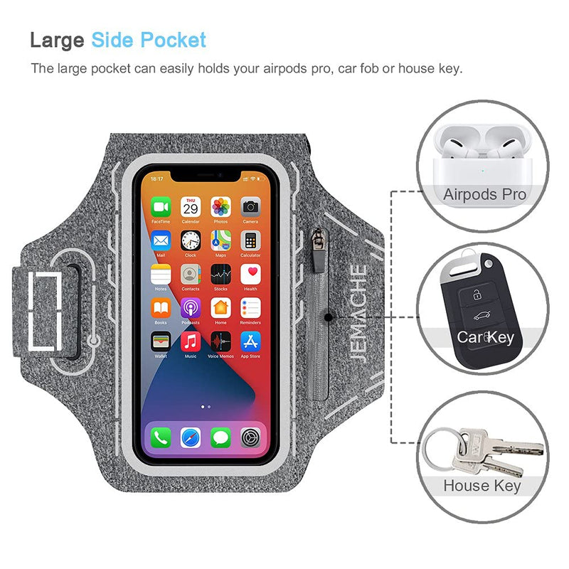 [Australia - AusPower] - iPhone 13 Pro Max, 12 Pro Max Armband, JEMACHE Gym Workouts Running Phone Arm Band for iPhone 13 Pro Max, 12 Pro Max, 11 Pro Max, Xs Max, 13, 12 with Airpods Holder (Grey) Grey 
