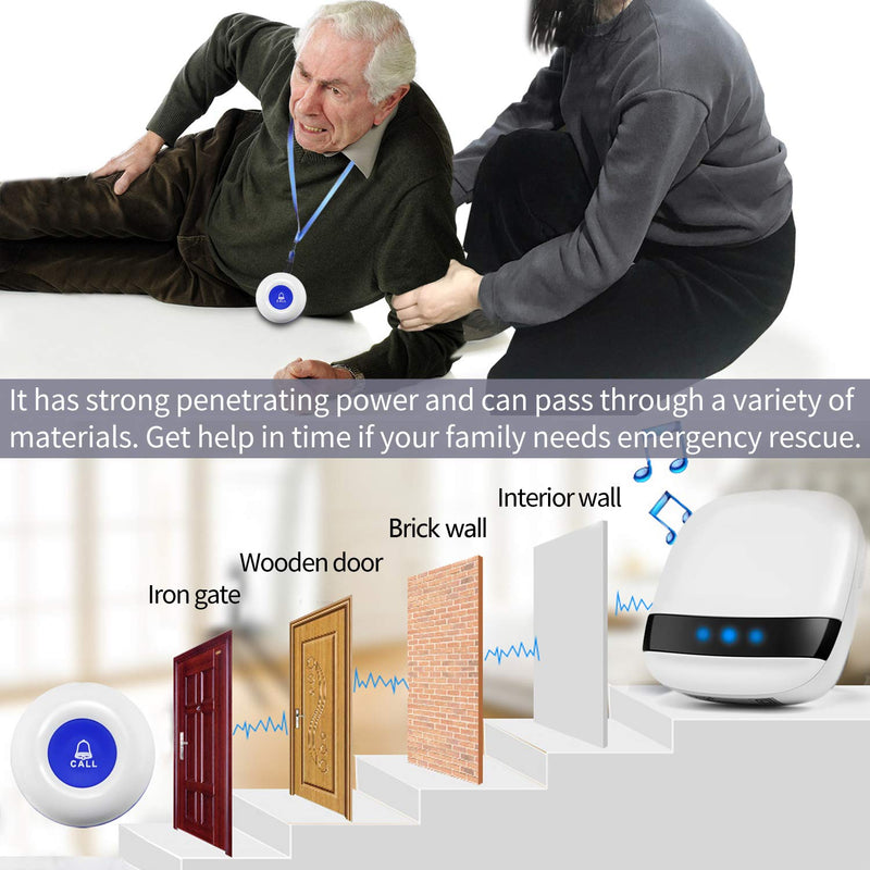 [Australia - AusPower] - LIOTOIN Caregiver Pager Wireless SOS Call Button Call Bell Personal Smart Alarm System Home/Elderly/Patient/Disabled/School 2 Transmitter 2 Plug-in Receiver (600+ft Operating Range) 