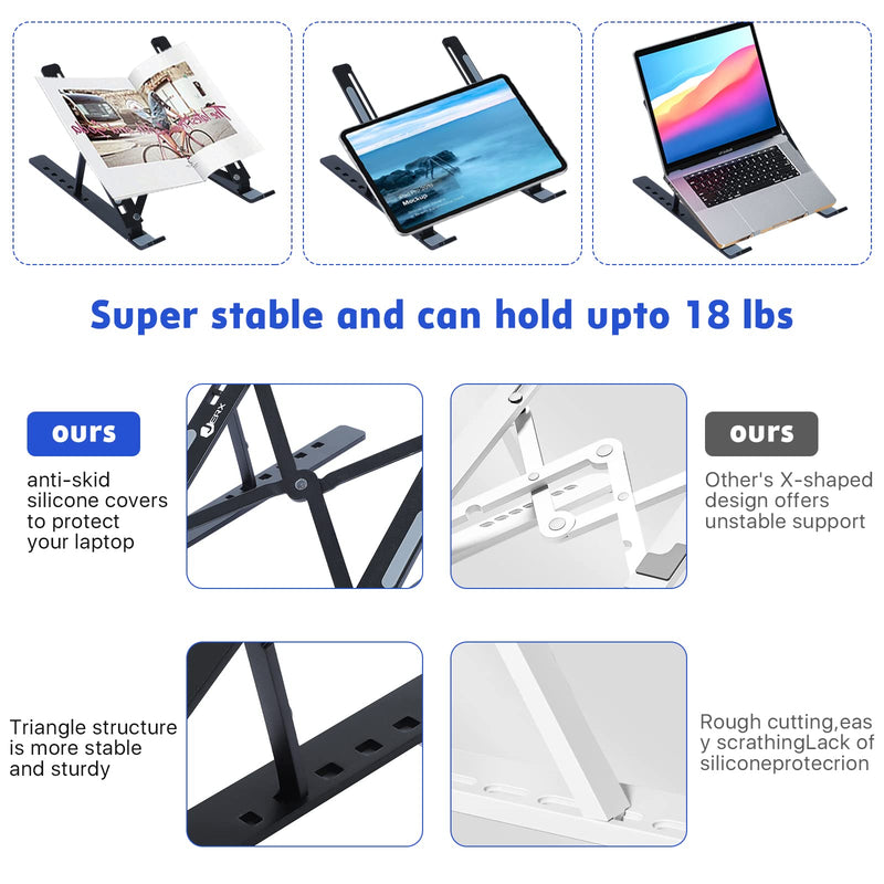 [Australia - AusPower] - Laptop Stand for Desk, Adjustable Aluminum Laptop Holder, 6 Angles Foldable Computer Stand for Laptop Compatible with MacBook, HP, Dell, Lenovo All Laptops from 9-15.6 inch Black 