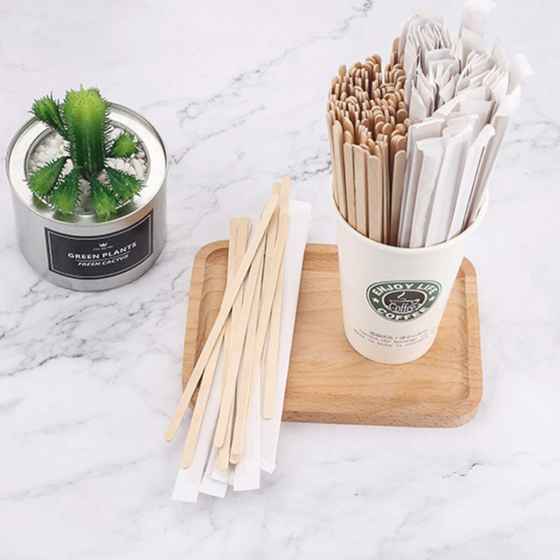 [Australia - AusPower] - 100 Pcs Coffee Stirrers,5.5Inch Natural Wooden Coffee Sticks,Use for Tea,Hot Drinks and Cold Drinks(Individually Wrapped) 