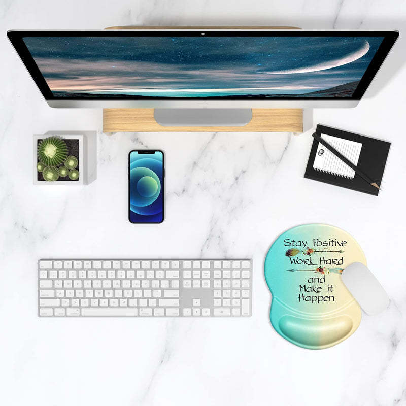 [Australia - AusPower] - ITNRSIIET Ergonomic Mouse Pad with Gel Wrist Rest Support, Stay Positive Work Hard and Make It Happen Arrow Print Inspirational Quote Mouse Pad, Non-Slip PU Base for Computer, Laptop, Home, Office 