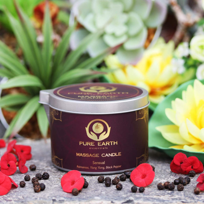 [Australia - AusPower] - Sensual Massage Candles for Couples - Skin Moisturizing Body Oil Candle for Play or Relaxation Vegan Massage Candle with Palmarosa, Ylang Ylang, Black Pepper (6 Ounce) - by Pure Earth Essentials Sensual 