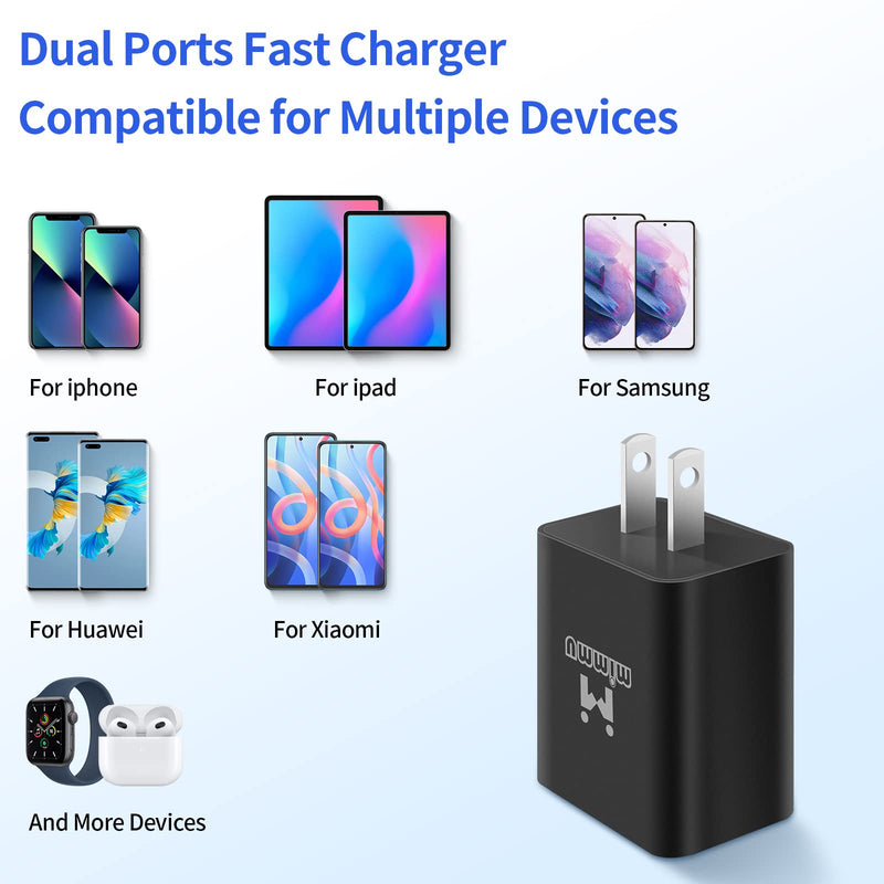 [Australia - AusPower] - USB C Charger PD Charger with 2-Pack Cables Fast Charger 20W Type-C Charger QC 3.0 Quick Charger Wall Charger Block Power Adapter for iPhone 13/12 Pro Max iPad Google Pixel Samsung Galaxy Cellphone Black with 2 Cables 