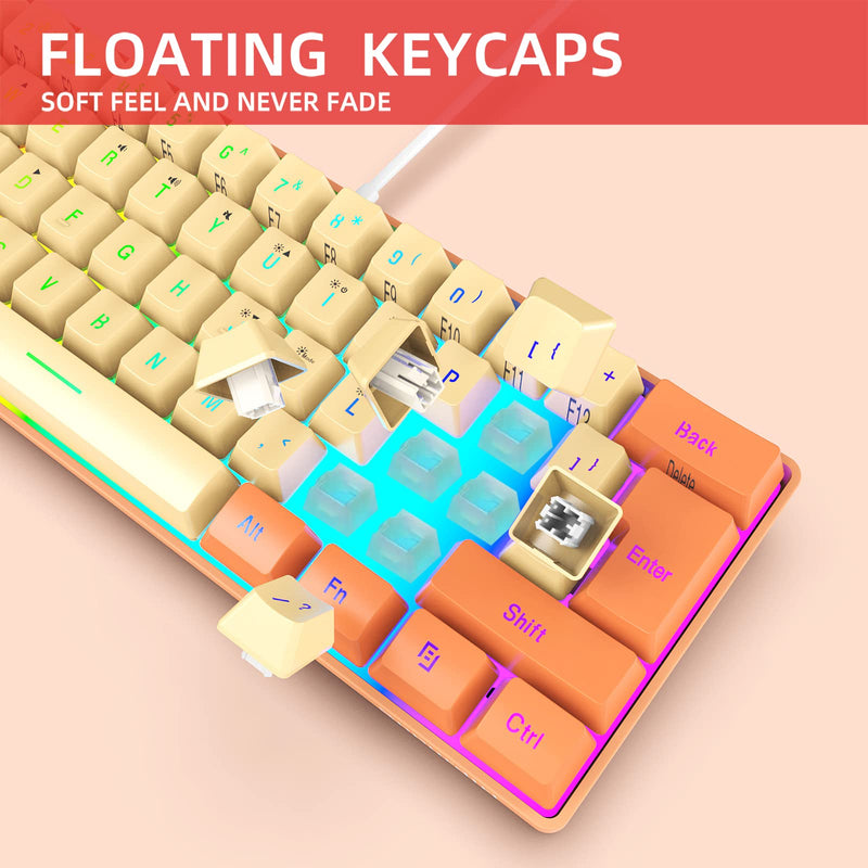 [Australia - AusPower] - Snpurdiri 60% Wired Gaming Keyboard, RGB Backlit Ultra-Compact Mini Keyboard, Waterproof Mini Compact 61 Keys Keyboard for PC/Mac Gamer, Typist, Travel (Orange and Cream) Orange and Cream 