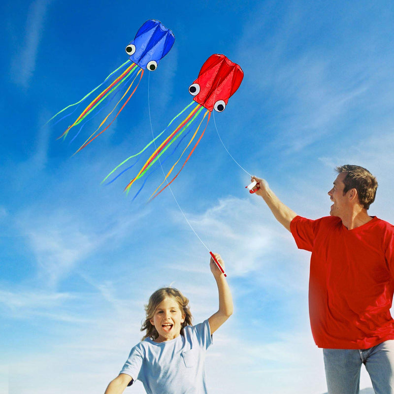 [Australia - AusPower] - SINGARE Large Octopus Kites, Long Tail Beautiful Easy Flyer Kites Beach Kites, Good Kites for Kids and Adults Easy to Fly(Red+Blue) 