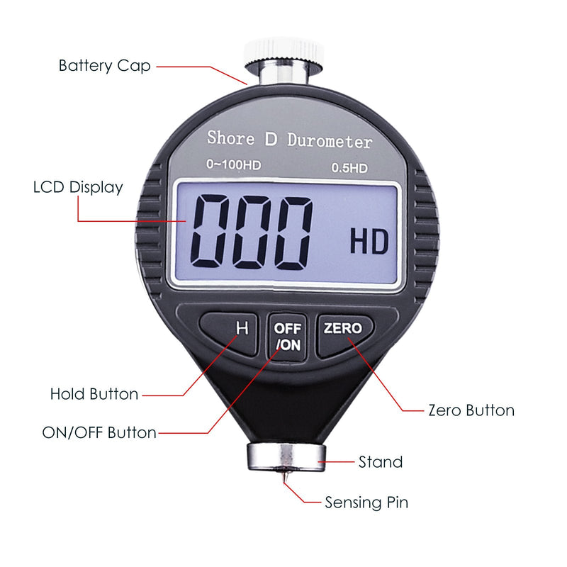 [Australia - AusPower] - Portable 0-100HD Shore D Hardness Tester Meter Digital Durometer Scale for Rubber, Tire, Plastic, Thermal Plastic, Flooring, Bowling Ball with Large LCD Display 