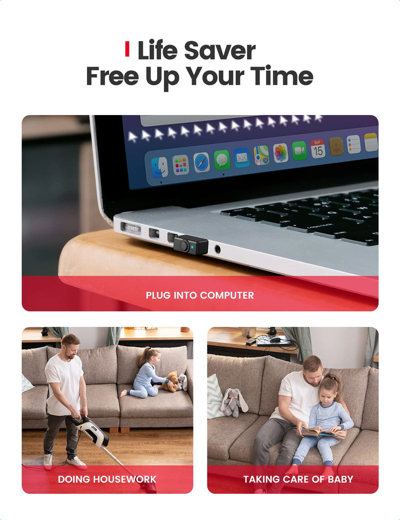 [Australia - AusPower] - VAYDEER Tiny Mouse Jiggler USB Port Mouse Mover Supports Multi-Track, Driver-Free, Plug-and-Play with ON/Off Switch Black Square Mouse Jiggler 
