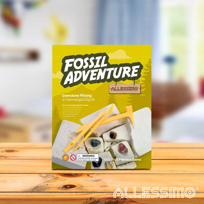 [Australia - AusPower] - ALLESSIMO Fossil Adventure- Gemstone Mining Dig Kit, Complete Excavation Geology Science Toy Kits for Kids, Discover Real Gems, Educational and Fun Learning Adventure for Boys and Girls 