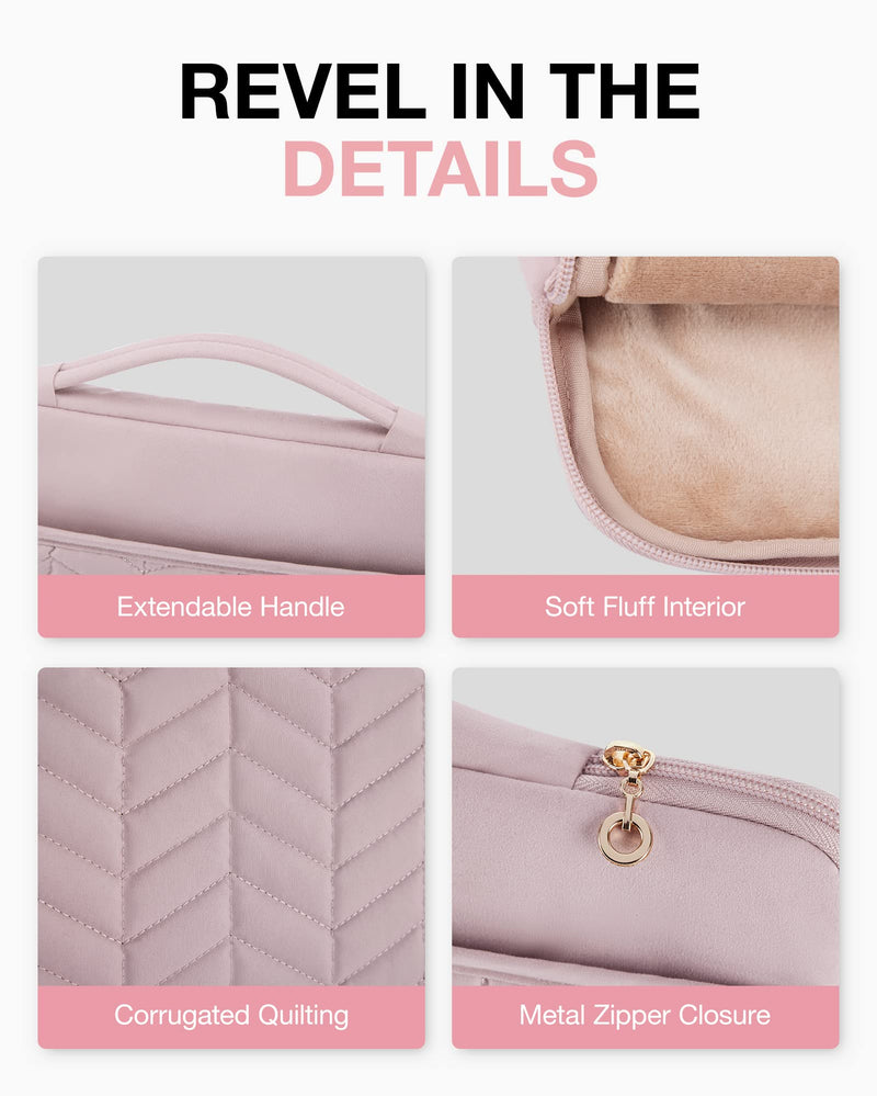 [Australia - AusPower] - BAGSMART 13-14 inch Laptop Sleeve with Handle, Puffy Padded Laptop Case with Accessory Bag, MacBook Case Sleeve Fitted with MacBook Air Pro 13.3 inch 14 inch, Computer Sleeve Fitted with Dell,HP Baby Pink 
