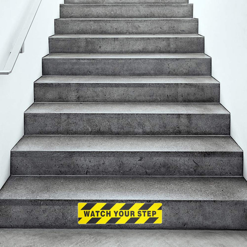 [Australia - AusPower] - 5 Pieces Watch Your Step Warning Sticker Adhesive Tape Anti Slip Abrasive Tape for Workplace Safety Wet Floor Caution, 6 by 24 Inches 