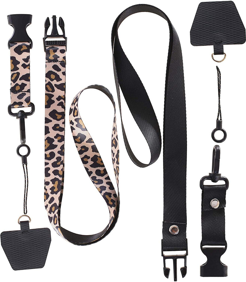 [Australia - AusPower] - [2 Pack] Cellphone Lanyard Tether, Universal Detachable Neck Strap with Patch for Most Cell Phone Case & iPhone Case (Black+Leopard) Black+Leopard 