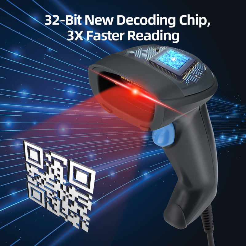 [Australia - AusPower] - 2D Barcode Scanner for Computers, USB Wired 1D 2D QR Code Scanner, OBZ Automatic Handheld Bar Code Reader with USB Cable for Retail Store, Library, Warehouse, Express, POS and Computer Plug and Play 