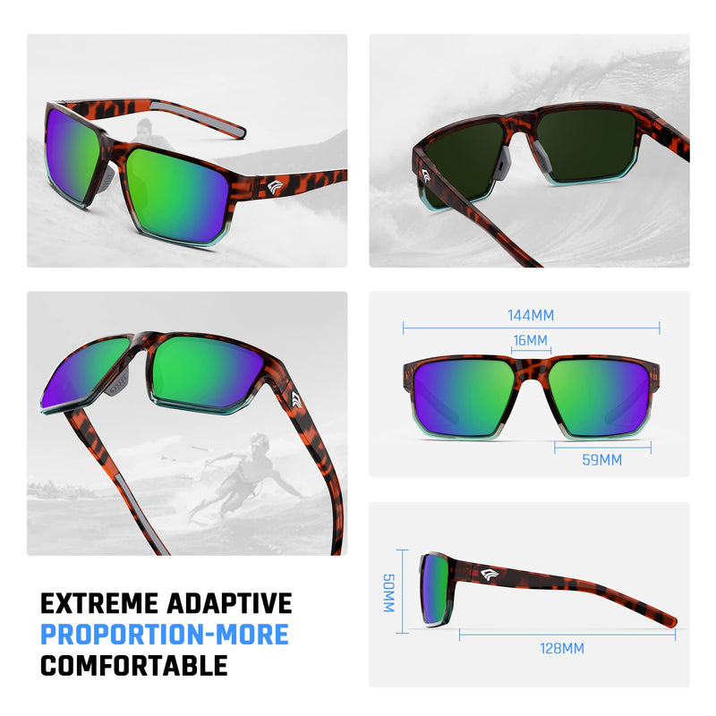 [Australia - AusPower] - TOREGE Sports Polarized Sunglasses for Men Women Glasses Cycling Running Fishing Boating Trekking Beach Glasses TR66 Amber-tortoise Light Blue Frame & Green Lens 