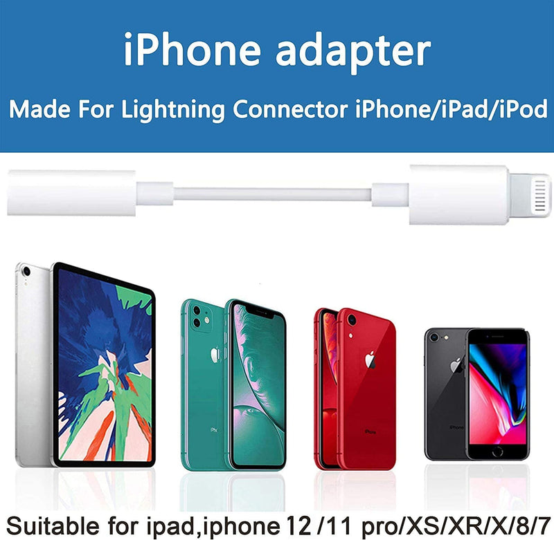 [Australia - AusPower] - Lightning to 3.5 mm Headphone Jack Adapter, 2 Pack [Apple MFi Certified] iPhone 3.5mm Jack Aux Dongle Cable Converter Compatible with iPhone 13 12 11 11 Pro XR XS X 8 7 iPad, Support All iOS (White) 