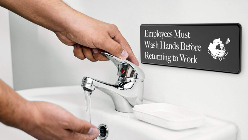 [Australia - AusPower] - Employees Must Wash Hands Before Returning To Work Sign - 3" x 9" - Ideal Handwash Signs for Wall, Door or Sink- Perfect for Staff Bathroom, Washing Station, or Commercial Kitchen Employees Must Wash Hands 