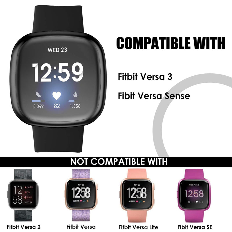[Australia - AusPower] - Witzon 3 Pack Screen Protector Case Compatible with Fitbit Versa 3/Versa Sense, TPU Rugged All-Around Protective Plated Bumper Case Cover Accessories for Fitbit Versa 3 Versa Sense Smartwatch Clear/Sliver/Black 