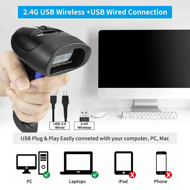 [Australia - AusPower] - NetumScan Handheld USB 1D Barcode Scanner with Stand & Wireless 1D 2D Barcode Scanner with Stand, Automatic QR Code Scanner Supports Screen Scan Handheld CMOS Image Bar Code Reader 