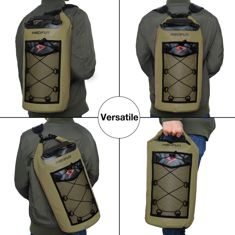 [Australia - AusPower] - Piscifun Waterproof Dry Bag Backpack 5L 10L 20L 30L 40L Floating Dry Backpack with Waterproof Phone Case for Water Sports - Fishing, Boating, Kayaking, Surfing, Rafting Gifts for Men and Women Army Green Dry Bag Combo 