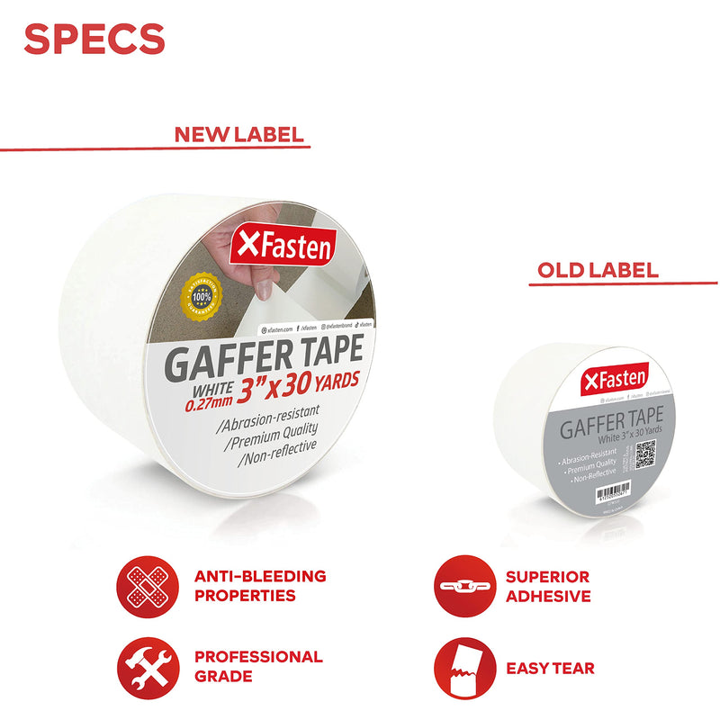 [Australia - AusPower] - XFasten Professional Grade Gaffer Tape, 3 Inches x 30 Yards (White) White 