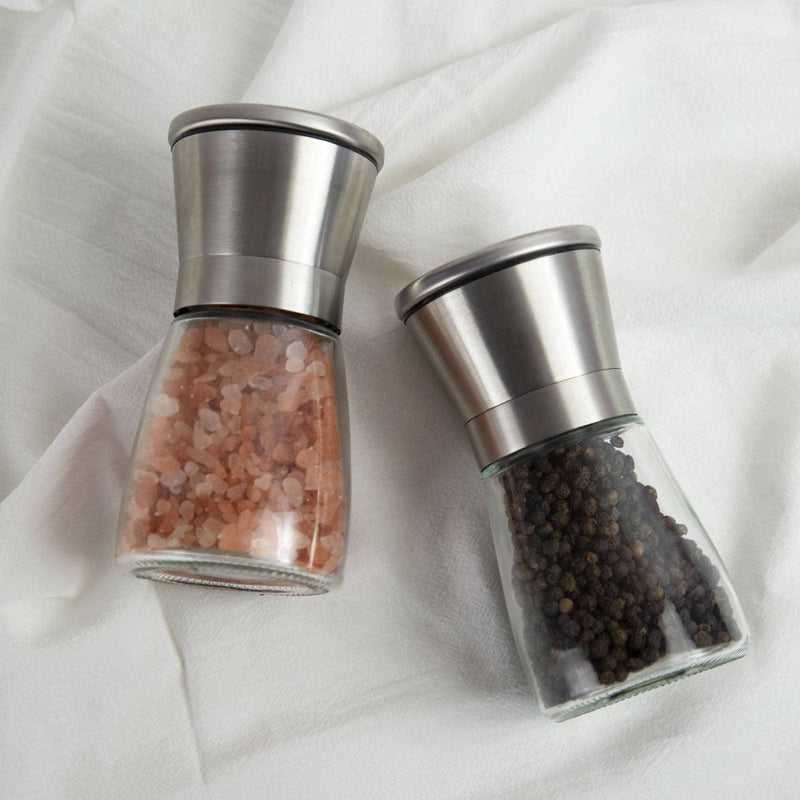 [Australia - AusPower] - Stainless Steel Salt And Pepper Grinders Refillable Set - Short Glass Shakers With Adjustable Coarseness For Sea Salt, Black Peppercorn, Or Spices yamaxuncaihekuan 