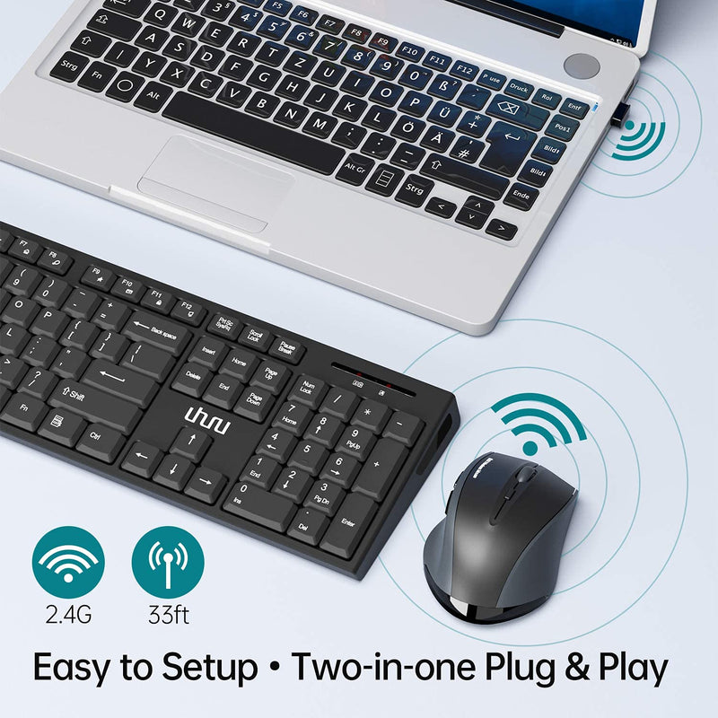 [Australia - AusPower] - UHURU Wireless Keyboard and Mouse Combo with WKM-33,WKM-43 Keyboard and Mouse Set with Palm Rest Bundle(Black+ Black)… 