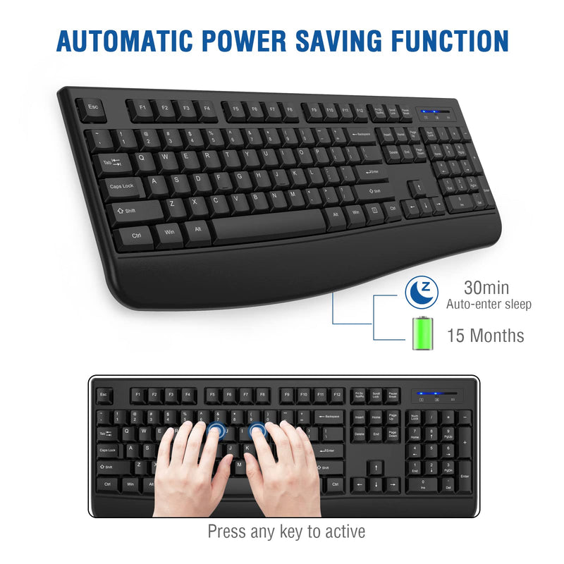 [Australia - AusPower] - Wireless Keyboard, EDJO 2.4G Ergonomic Full Size Wireless Computer Keyboard with Wrist Rest for Windows, Mac OS Desktop/Laptop/PC（Black） black 