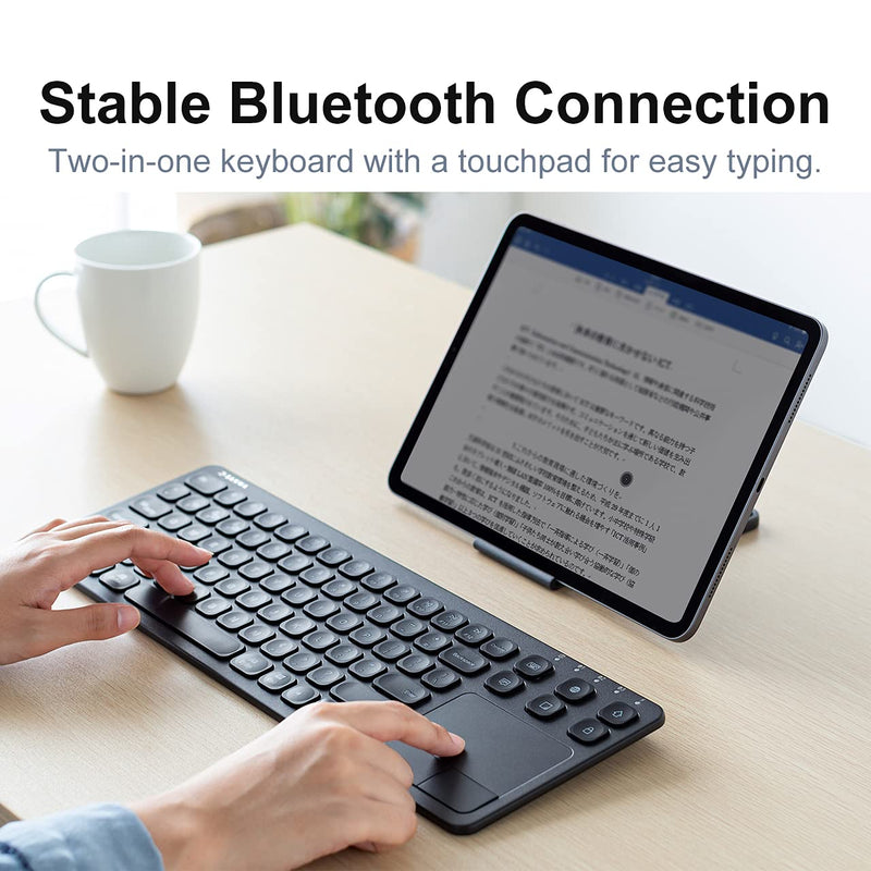 [Australia - AusPower] - SANWA Multi Device Bluetooth Keyboard with Touchpad, Rechargeable Keypad with Trackpad for Laptop Desktop Computer PC iPad/iPhone Tablet, Compatible with MacBook, Windows, Android, iOS, Black 