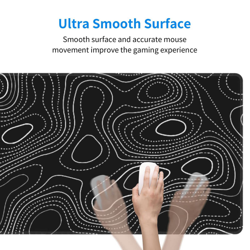[Australia - AusPower] - Asondarne Black and White Topographic Desk Mat Large Keyboard Mat XL Contour Mouse Pad Extended Computer Gaming Mouse Pad for Home Office 31.5 x 11.8 Inch 