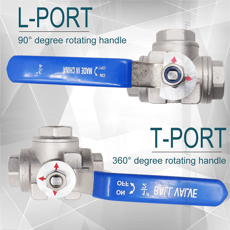 [Australia - AusPower] - Horiznext NPT 1/2 threaded stainless steel 3 way T port with mounting pad ball valve, vinyl handle control pvc pex tubing gas fuel oil water propane fluid flow.(1 pc) NPT1/2 T-port 