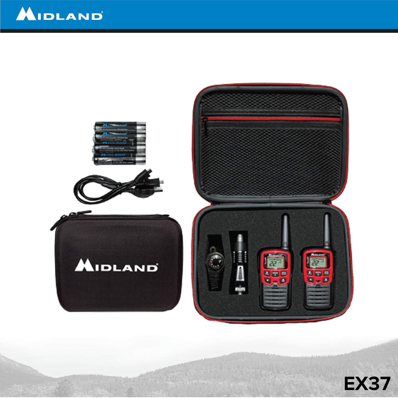 [Australia - AusPower] - Midland-EX37VP, E+Ready Emergency Two-Way Radio Kit-Pair of T31VP FRS Two-Way Radios, 9 LED Flashlight, Whistle With Compass and Temperature Gauge, In SoftShell Carrying Case (Pair Pack) 