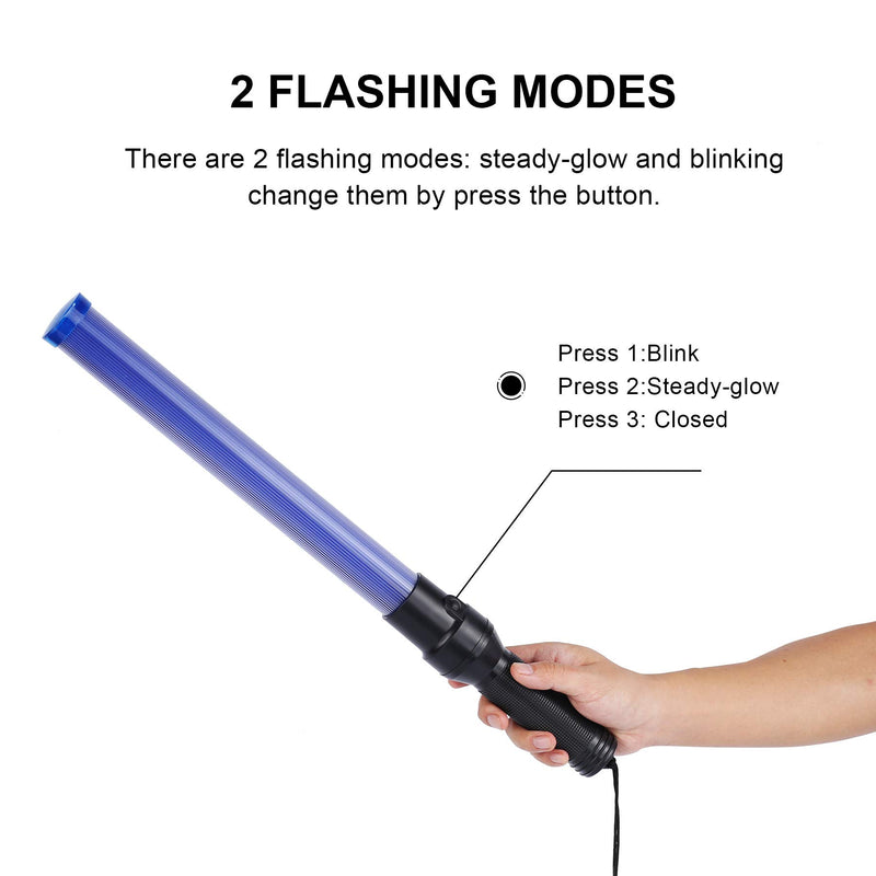 [Australia - AusPower] - 2PC 21 inch Blue Signal Traffic Safety Baton Multifunction Traffic Wand with 2 Flashing Modes, Using 2 D-Size Batteries (Not Included) 