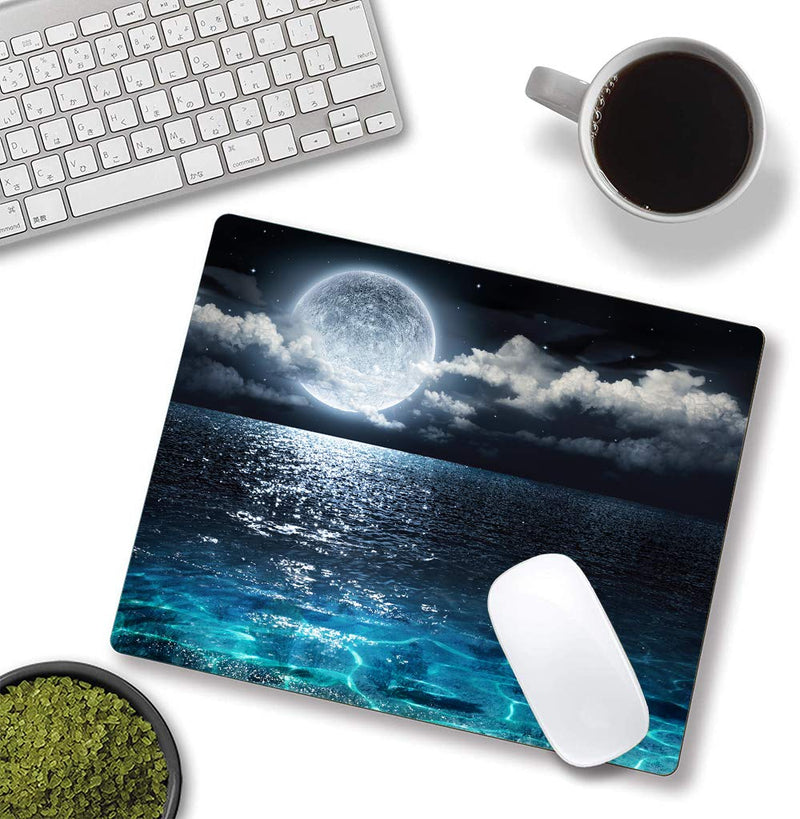 [Australia - AusPower] - Ocean and Moon Mouse Pad, Moon Illuminating The Clear Blue Ocean Design Mouse Pad, Mouse Mat Square Waterproof Mouse Pad Non-Slip Rubber Base MousePads for Computer Laptop Men Women Kids Ocean and Moon 